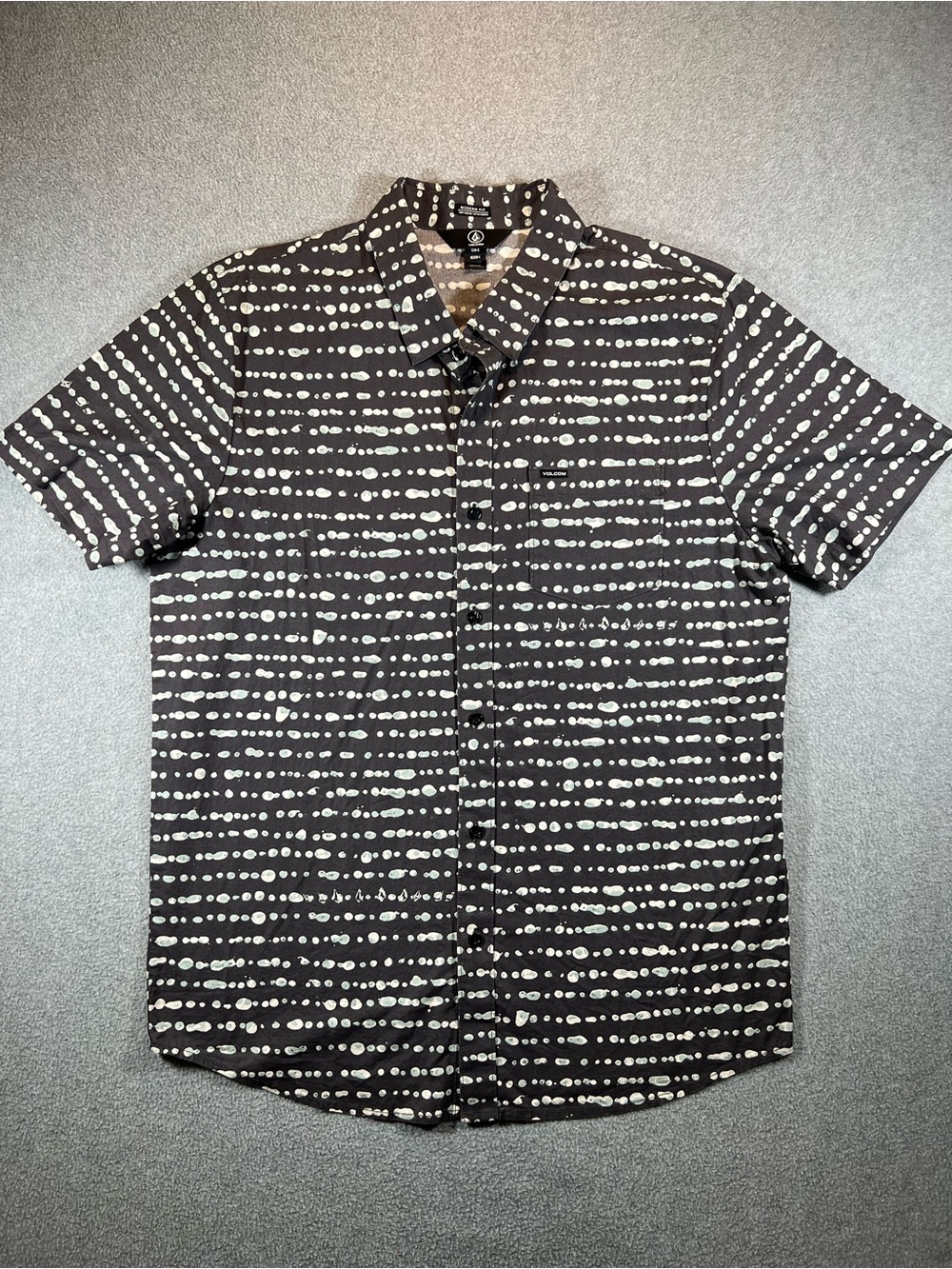 Volcom Modern Fit Button Up Shirt Mens Large Gray Dot Print Short Sleeve Cotton